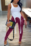 Coffee Sexy Street Patent Leather Solid Slit Skinny Bottoms