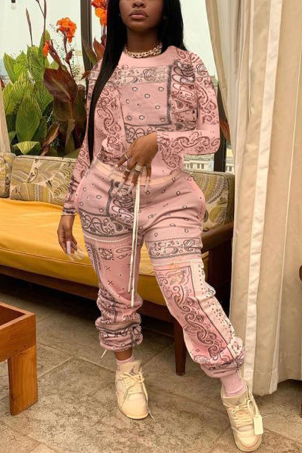 Pink Fashion Sportswear Adult Print Kordelzug O-Ausschnitt Langarm Regular Sleeve Regular Zweiteiler