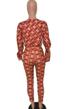 Roter lässiger venezianischer karierter zweiteiliger Anzug mit langen Ärmeln, zweiteilig