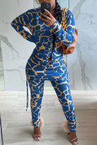 Синий Модный уличный взрослый с принтом в стиле пэчворк О-образный вырез с длинным рукавом Обычный рукав Длинный из двух частей
