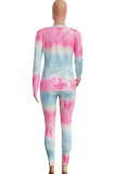 Green Fashion Sexy Adult Print Patchwork Tie-dye O Neck Long Sleeve Regular Sleeve Regular Two Pieces