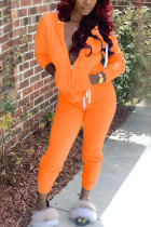 Orange Mode Sportkläder Vuxen Solid Draw String Huvkrage Långärmad Vanlig ärm Vanlig Tvådelad