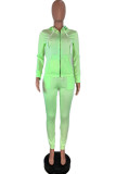 Green Fashion Sportswear Adult Solid Draw String Hooded Collar Long Sleeve Regular Sleeve Regular Two Pieces