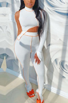 Белая модная сексуальная однотонная водолазка для взрослых в стиле пэчворк с длинным рукавом на одно плечо, стандартная, из двух предметов