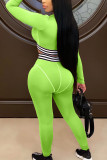 Fluorescent green Sexy Solid Patchwork Long Sleeve Regular Sleeve Short Two Pieces