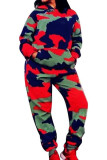 Multi-color Mode Casual Volwassen Spandex Camouflage Print Pocket Hooded Kraag Plus Size