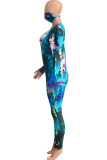 purple Fashion Sexy Adult Print Patchwork Tie-dye O Neck Long Sleeve Regular Sleeve Regular Two Pieces