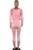 Pink Fashion Sportswear Adult Solid Draw String Hooded Collar Long Sleeve Regular Sleeve Regular Two Pieces
