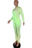 Green Fashion Sportswear Adult Solid Draw String Hooded Collar Long Sleeve Regular Sleeve Regular Two Pieces