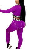Фиолетовый сексуальный однотонный пэчворк с длинным рукавом и обычным рукавом, короткий комплект из двух предметов