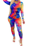 Pink Fashion Sexy Adult Print Patchwork Tie-dye O Neck Long Sleeve Regular Sleeve Regular Two Pieces