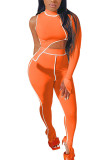オレンジ ファッション セクシー 大人 固体 パッチワーク タートルネック 長袖 ワンショルダー レギュラー XNUMX 枚