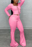 Розовая мода для взрослых, однотонная, с квадратным воротником, с длинным рукавом, с обычным рукавом, обычная, из двух предметов