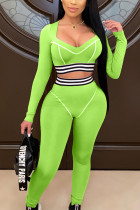 Fluorescent green Sexy Solid Patchwork Long Sleeve Regular Sleeve Short Two Pieces