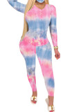 purple Fashion Sexy Adult Print Patchwork Tie-dye O Neck Long Sleeve Regular Sleeve Regular Two Pieces