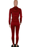 Wine Red Fashion Sportswear Adult Solid Draw String Hooded Collar Long Sleeve Regular Sleeve Regular Two Pieces
