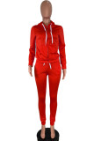 Red Fashion Sportswear Adult Solid Draw String Hooded Collar Long Sleeve Regular Sleeve Regular Two Pieces
