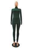 Green Casual Pit Article Fabrics Solid Patchwork Turtleneck Long Sleeve Regular Sleeve Regular Two Pieces