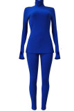 Blue Casual Pit Article Fabrics Solid Patchwork Turtleneck Long Sleeve Regular Sleeve Regular Two Pieces