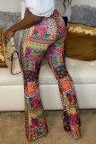 colore Pantaloni dritti patchwork con stampa in raso spigato per adulti casual alla moda