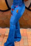 Pantalones pitillo bordados con estampado de mezclilla casual azul oscuro