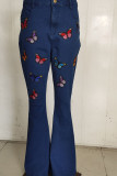 Pantalones pitillo bordados con estampado de mezclilla casual azul oscuro