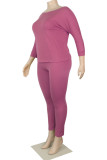 Розовые модные сексуальные взрослые мэм однотонные костюмы из двух частей с круглым вырезом плюс размер