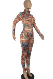 Разноцветная модная повседневная водолазка из саржевого атласа с принтом в стиле пэчворк для взрослых с длинным рукавом, обычный рукав, два предмета