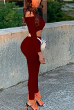 Красное вино, модное сексуальное однотонное платье для взрослых в стиле пэчворк, с вырезом «бато», с длинным рукавом, с обычным рукавом, короткие, из двух частей