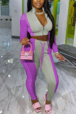 purple Fashion Casual Solid Split Joint Zipper Collar Long Sleeve Two Pieces