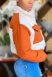 Orange Fashion Casual Adult Patchwork Patchwork Mandarin Collar Outerwear