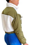 Prendas de abrigo con cuello mandarín de patchwork para adultos casuales de moda verde