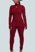 Wine Red Casual Pit Article Fabrics Solid Split Joint Turtleneck Long Sleeve Regular Sleeve Regular Two Pieces