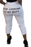 Pantaloni skinny con lettera stampata per adulti di moda sportiva bianca