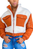 Orange Fashion Casual Adult Patchwork Patchwork Mandarin Collar Outerwear