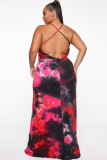 Red Fashion Sexy adult Slip backless Print Tie Dye