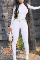 White Work Daily Effen Chains Skinny Jumpsuits met O-hals