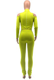 Neongrün Work Daily Solid Chains O Neck Skinny Jumpsuits