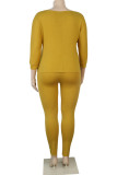 Gelbe Mode Sexy Adult Ma'am Solid zweiteilige Anzüge mit O-Ausschnitt in Übergröße