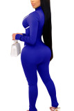 Blue Sexy Milk Fiber Solid Patchwork O Neck Skinny Jumpsuits