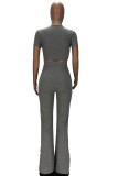 Grey Fashion Sexy adult Ma'am Solid Two Piece Suits Loose Short Sleeve Two Pieces