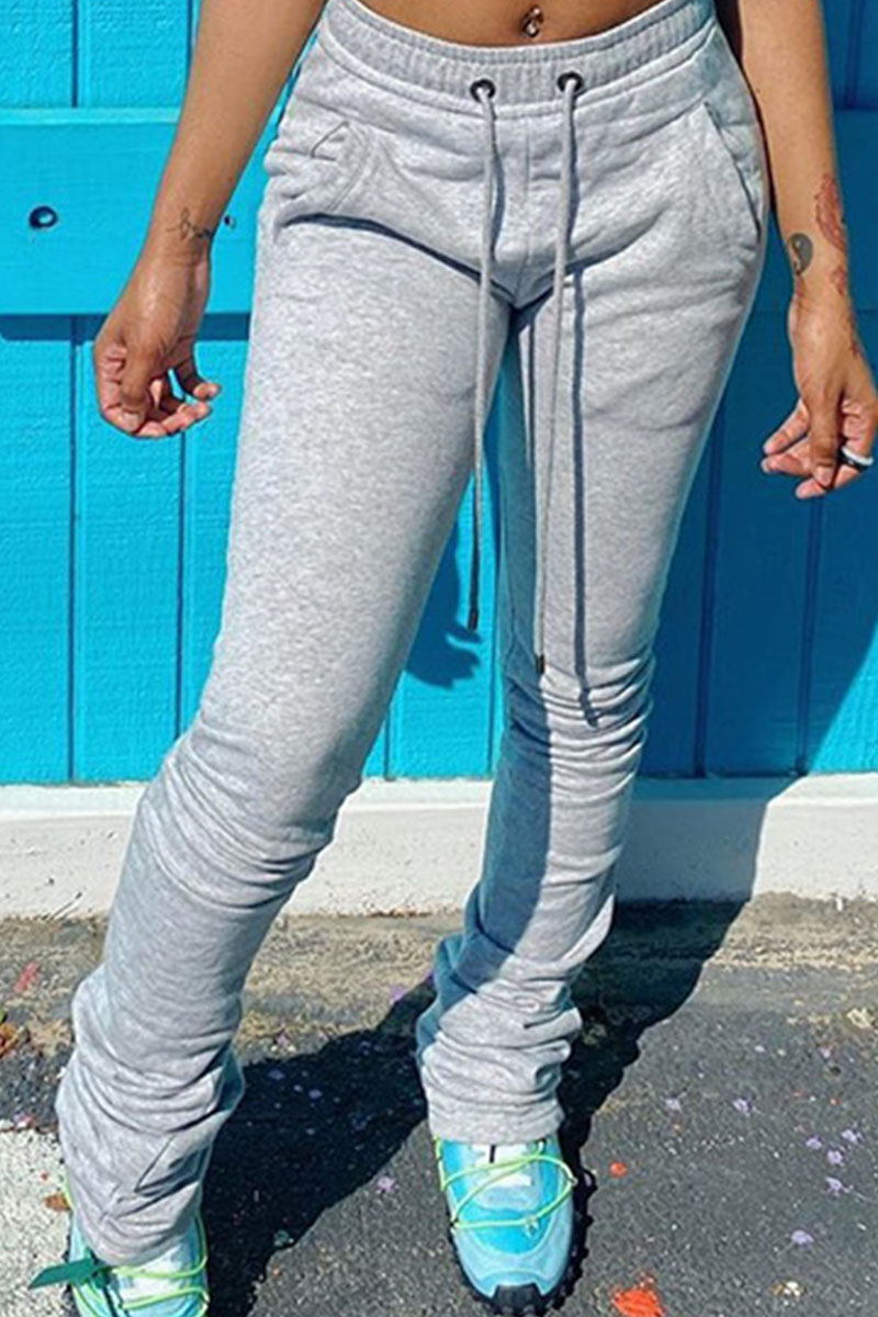 

Grey Fashion Casual Adult Solid Pants Boot Cut Bottoms