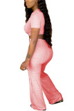 Розовые модные сексуальные однотонные костюмы для взрослых мэм, свободные костюмы из двух предметов с короткими рукавами