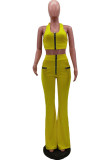 Yellow Sexy Solid Loose Sleeveless Two Pieces