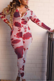lila Sexig Print V-hals Skinny Jumpsuits