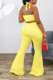 Orange Sexy Solid Loose Sleeveless Two Pieces