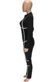 Rechte jumpsuits met zwarte modeprint en O-hals
