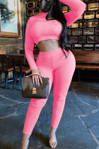 Pink Sexy Solid O Neck Long Sleeve Regular Sleeve Short Two Pieces