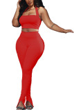 Red Fashion Sexy adulto signora Patchwork solido due pezzi abiti matita senza maniche due pezzi