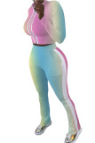 Розовая модная спортивная одежда для взрослых с принтом в стиле пэчворк с круглым вырезом плюс размер
